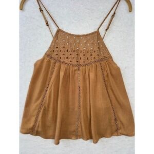 NEW Cape Juby Eyelet Crinkle Swing Tank Top Halter Boho Hippie Festival XS